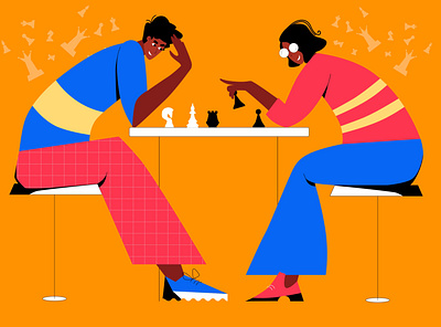 Chess game cartoon character chess chess game chessboard competition design flat illustration man people tactical teamwork web woman