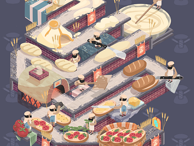 Baguettonia art direction bread coocking design food gamification illustration isometric