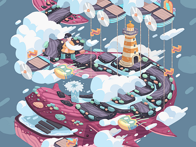 RedWhaleIsland art direction design fantasy gamification illustration isometric sky whale