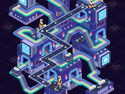 Retronic Microchip Mines art direction design gamification illustration isometric