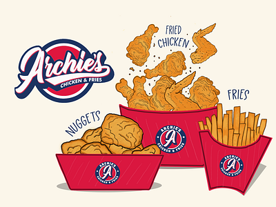 Archies Favorites chicken fastfood food illustration fries graphic design graphic illustration illustration illustration art nuggets