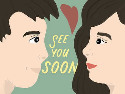 See You Soon boy character couple girl character graphic illustration illustration art procreate