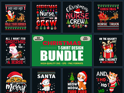 Christmas CAT, HORSE, NURSE T-Shirt Design Bundle christmas cards christmas dog tshirt christmas dog tshirt design icon illustration logo logo design logodesign logotype merch by amazon shirts t shirt design t shirt design vector typography tshirt design ui ux