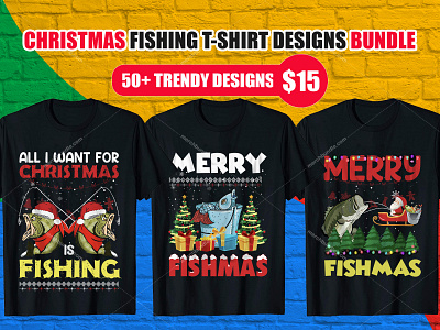 Fishing Christmas T-Shirt Designs Bundle fishing fishing t shirt illustration logo logo design merch by amazon merch by amazon shirts t shirt design t shirt design vector typography design typography tshirt design ui uiux ux