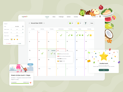 Health Platform for Children - SuperMe achievement calendar children design food health illustration platform sport ui website