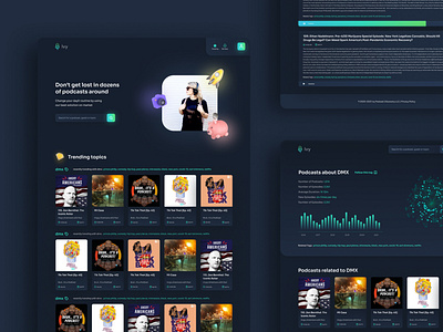 Dark UI design for cloud podcast indexing platform