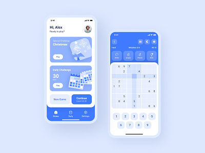Concept for Sudoku App app blue clean design game gamification interface minimal modern play sudoku ui ux