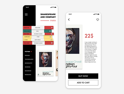 Bookstore App app black and white book bookstore button collection colors mobile penguin reading shakespeare ui ui design