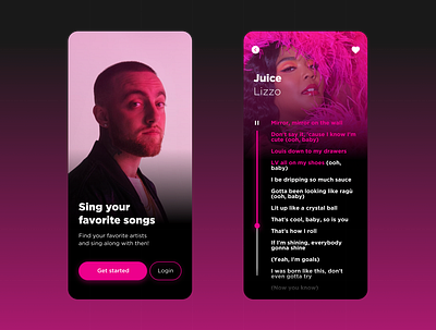 Music App Concept app app design artists black color colors dark dark mode dark theme design layout lyrics music music player neon pink sing song song lyrics ui