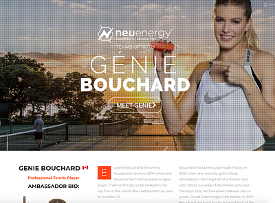 Neuenergy x Genie Bouchard 2018 - Landing Page advertising athlete celebrity concept landing page landing page design typography