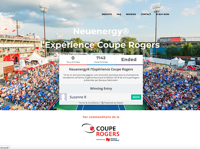 Neuenergy "ROGERS CUP EXPERIENCE" Contest advertising collaboration design landing page partnership social media