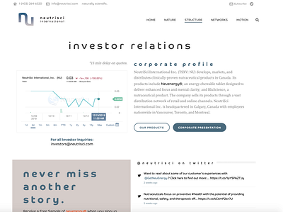 NeutriSci - Investor Relations Landing Page advertising app branding design flat landing page typography ui ux web