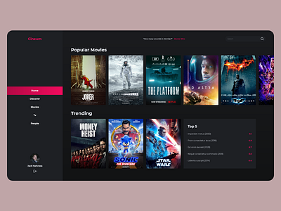 Movie Database App - Home Page app cinema design movie tv ui ux
