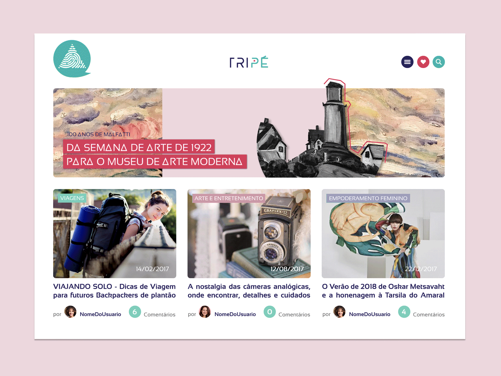 Tripé Project . Blog Visual Design . HOMEPAGE scroll