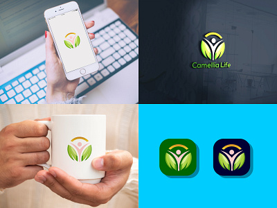 Camellia Life app branding design flat graphic design icon logo minimal typography vector