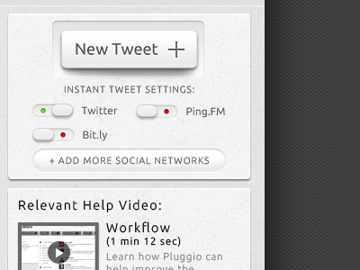 New Tweet, Social Networks and Help Videos on the new Pluggio button toggles twitter ui