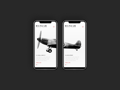 Hangar Mobile Version UI airplane black content creative margin minimalist negativespace red white