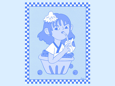 Blueberry Juice blue blueberry blueberry carton character digital gouache fruit girl juice juice box monochromatic