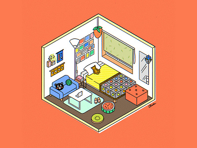 Busan Bedroom apartment bedroom busan cute illustration isometric isometric illustration korea korean room room illustration seoul