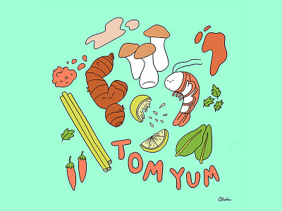 Tom Yum Soup Illustration bangkok cute food food illustration grumpy illustration kawaii lemongrass lime shrimp soup thai food thailand tom yup soup