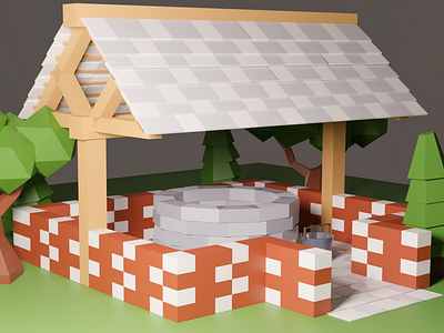 3d - Roofed Brick Well