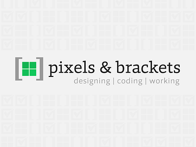 Logo for pixelsandbrackets.com blog branding logo pixels brackets