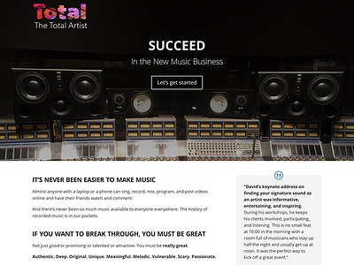 Website for The Total Artist branding logo music music industry musicians producer website
