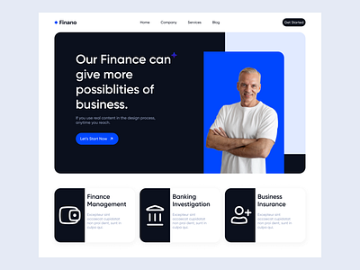 Home Page: Finano Finance Consultancy Template blue business clean company consultancy consultant consulting finance financial home page landing page services ui web design