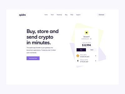 Landing Page: Spidre Webflow Template bitcoin blockchain crypto crypto wallet crypto website cryptocurrency currency ethereum hero design home page landing landing page saas ui wallet web web design webflow website