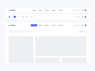 Top Navigation : SaasBox clean ui dashboard dashboard nav design system header header nav light menu nav nav bar navbar navigation product product design tabs top menu top navigation ui kit website nav