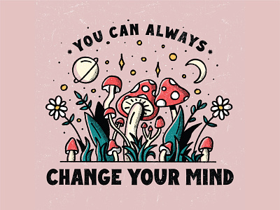 You Can Always Change Your Mind design drawing flowers illustration line art mushrooms nature plants procreate psychedelic