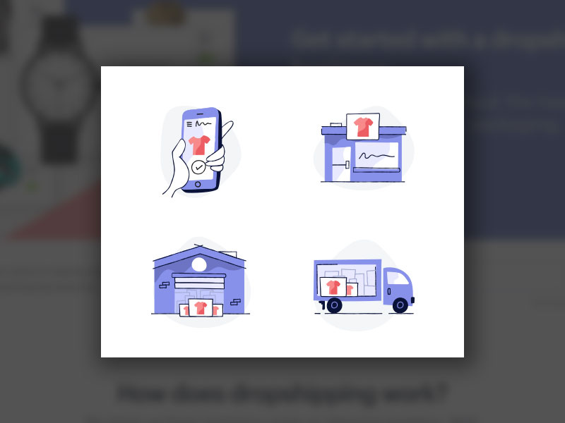 Dropshipping illustrations purple truck tshirt store phone dropshipping commerce illustration shopify