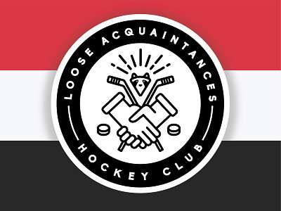 Loose Acquaintances Hockey Club handshake hockey illustration logo puck raccoon sports team