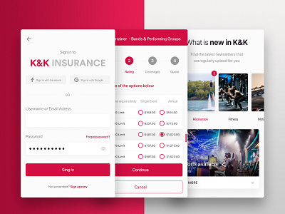 K&K Insurance - WebApp android app insurance digital insurance insurance insurance app insurance company insurance web logo insurance mobile app paymen ui payment app radio buttom sin in sing up ui insurance user interface ux insurance