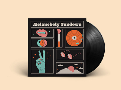 Melancholy Sundown Vinyl Cover clouds cover art cover artwork design glasses happy face icon illustration lips music peace sad face urban art urban design vinyl cover