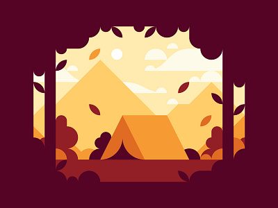 Autumn autumn camping clouds explore fall illustration landscape leaves minimal mountains nature outdoors season sunset tent trees vector
