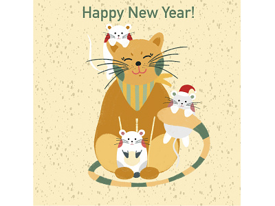 New Year card cat christmas design holidays illustration mouse new year typography xmas xmas card