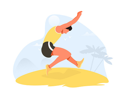Long jump on the beach app design illustration