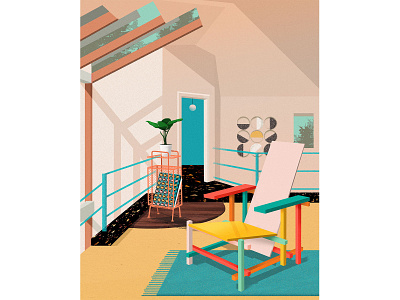 Rietveld's chair art digital painting digitalart drawing editorial illustration illustration illustrator interiorillustration photoshop wacom