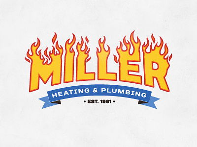 miller on fire artwork branding heating logo logo design logodesign miller plumbing