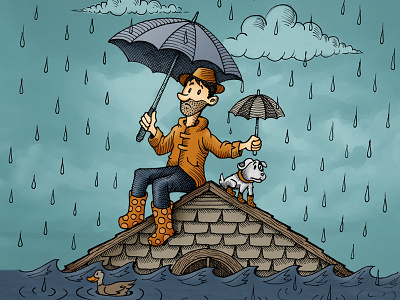 Umbrella Coverage / Flood Insurance crosshatch flood floor insurance illustration pen rain umbrella