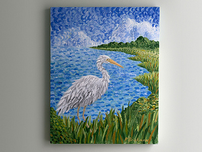 Egret Painting arcrylic egret marsh painting