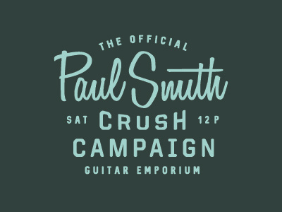 Paul Smith Crush Campaign badge design guitar guitar emporium kentucky lockup logo louisville music script typography