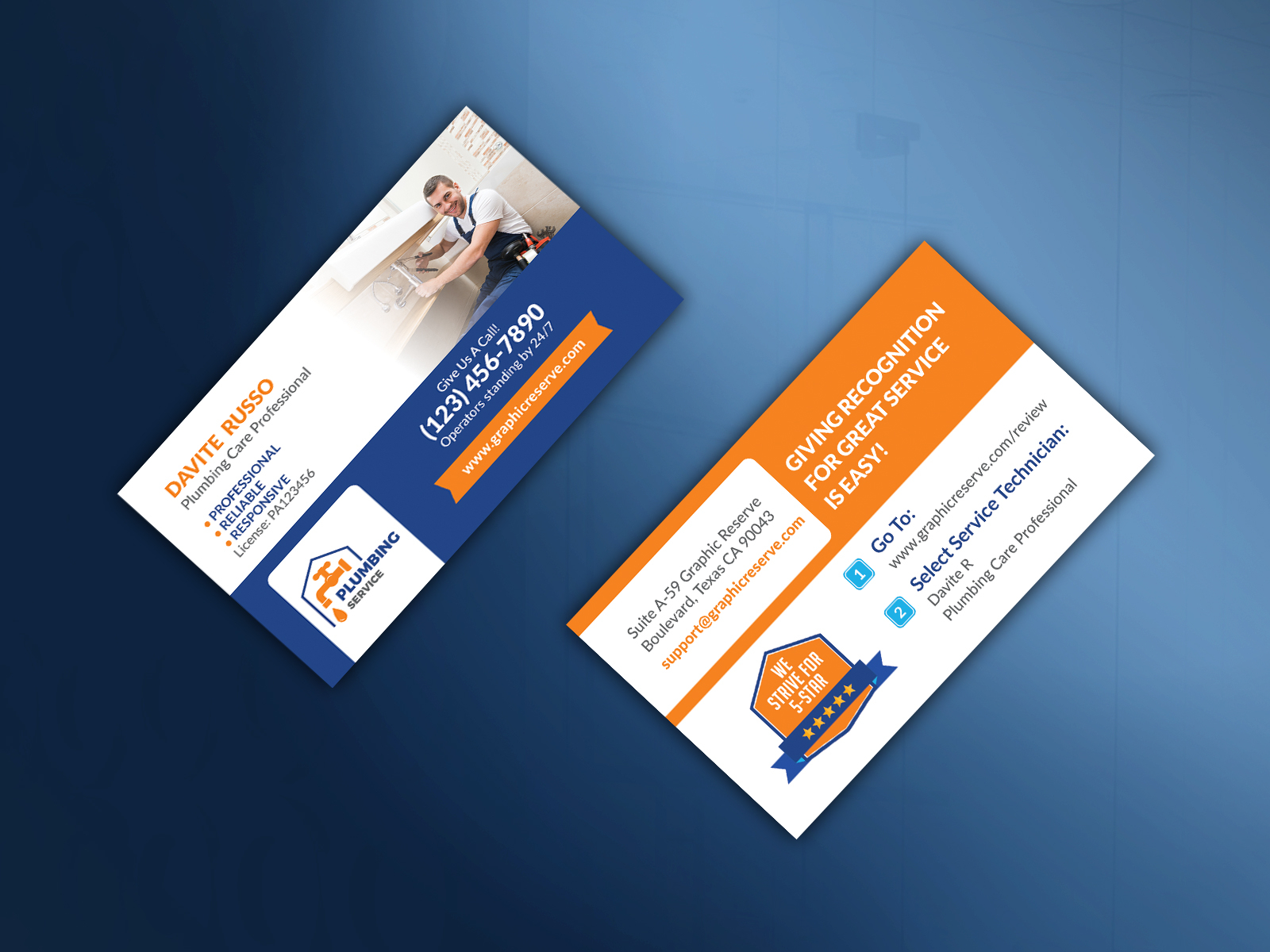 Review Me, Plumber Business Card by Mosharf Hossen on Dribbble