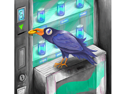 Raven At Vending Machine. animal animals artwork character crow digital illustration digital painting illustration illustration art illustrator raven vending machine