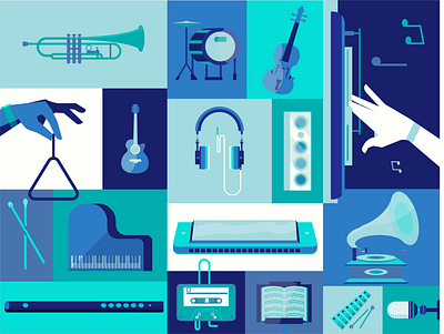 Instruments flat flat design guitar illustration instrument micro music trumpet vector vector design violin