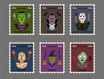 Halloween Stamps flat flat design frankenstein halloween illustration stamp vampire vector vector design witch zombie