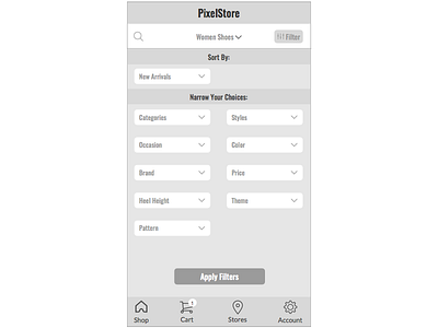 Mobile ecommerce app - Filters ecommerce filters mobile sketch app wireframes