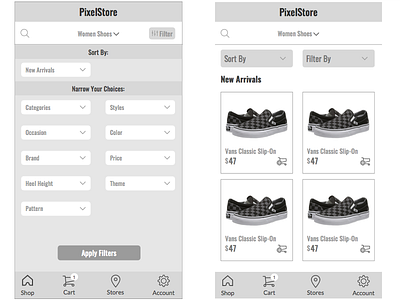 Filters Choice - Which One? ecommerce filters mobile sketch app wireframes