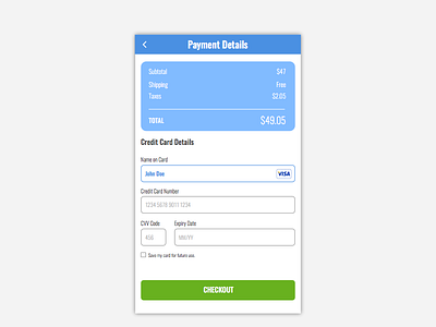 Daily UI Day #002 - Credit Card Checkout 002 app challenge credit card checkout dailyui mobile sketch ui ux